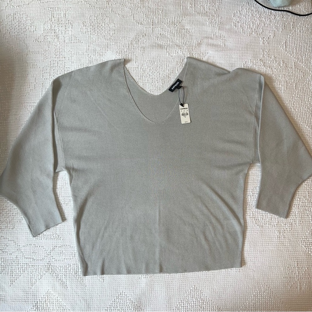 Express Gray V-Neck Sweater